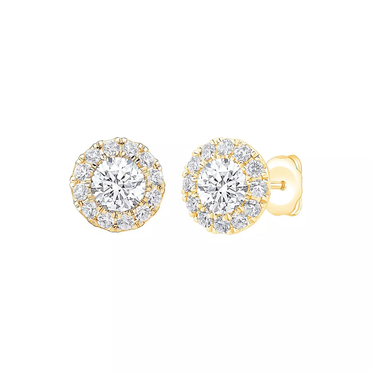 round lab grown diamond earrings in silver, top view