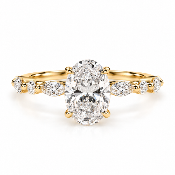 2ct Oval Lab Diamond Engagement Ring – Marquise & Round Diamond Accents