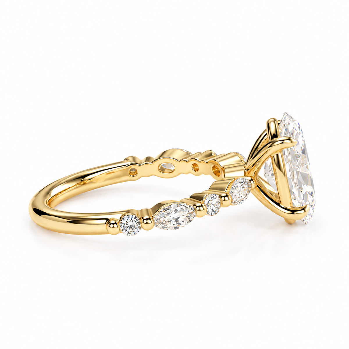 2ct Oval Lab Diamond Engagement Ring – Marquise & Round Diamond Accents