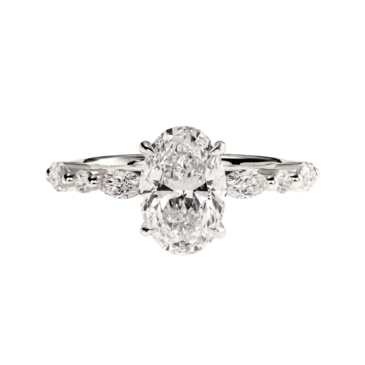 2ct Oval Lab Diamond Engagement Ring – Marquise & Round Diamond Accents