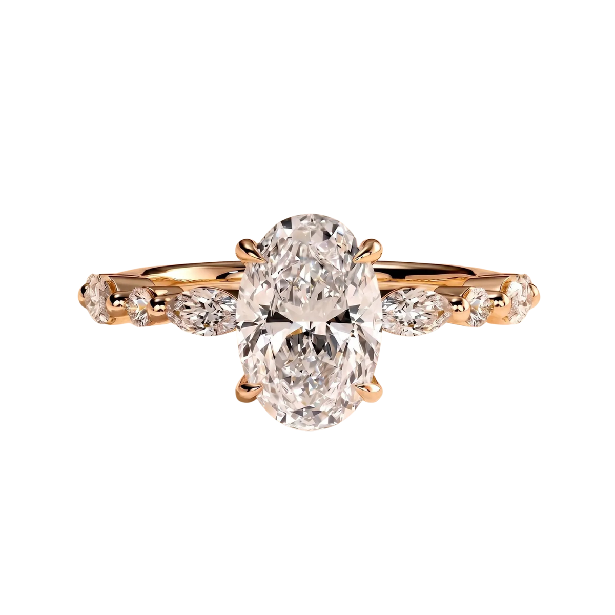 2ct Oval Lab Diamond Engagement Ring – Marquise & Round Diamond Accents