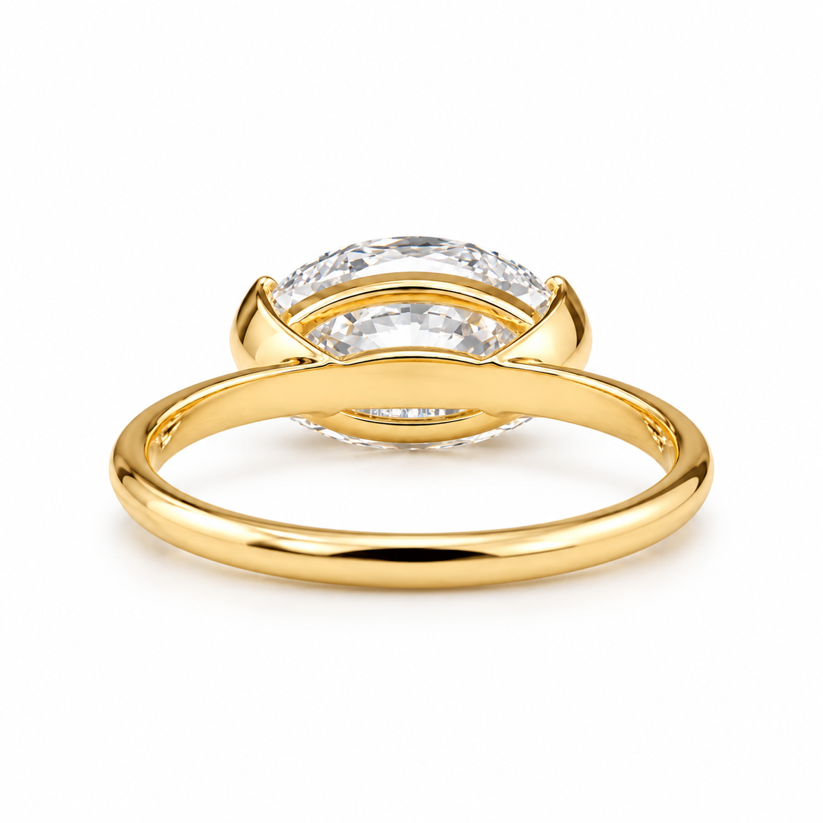 oval lab grown diamond engagement ring in gold, top view