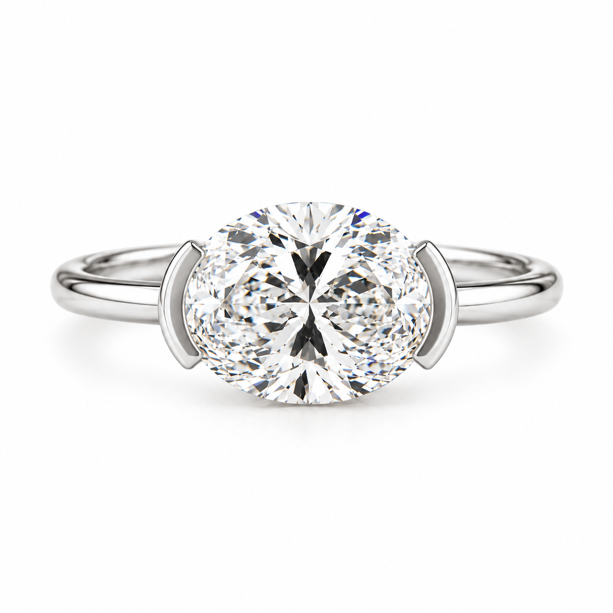 oval lab grown diamond engagement ring in gold, side profile