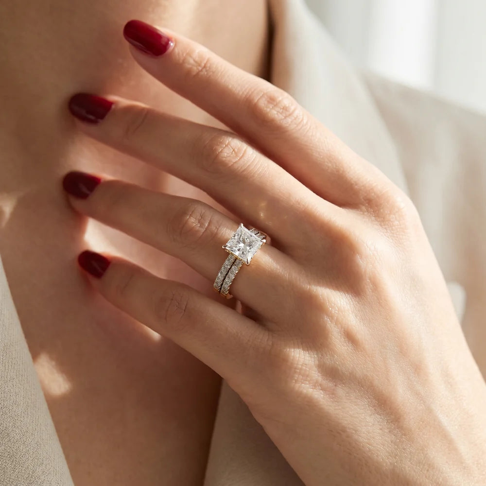 Suzaine Princess Cut Lab Grown Diamond & Moissanite Bridal Ring Set