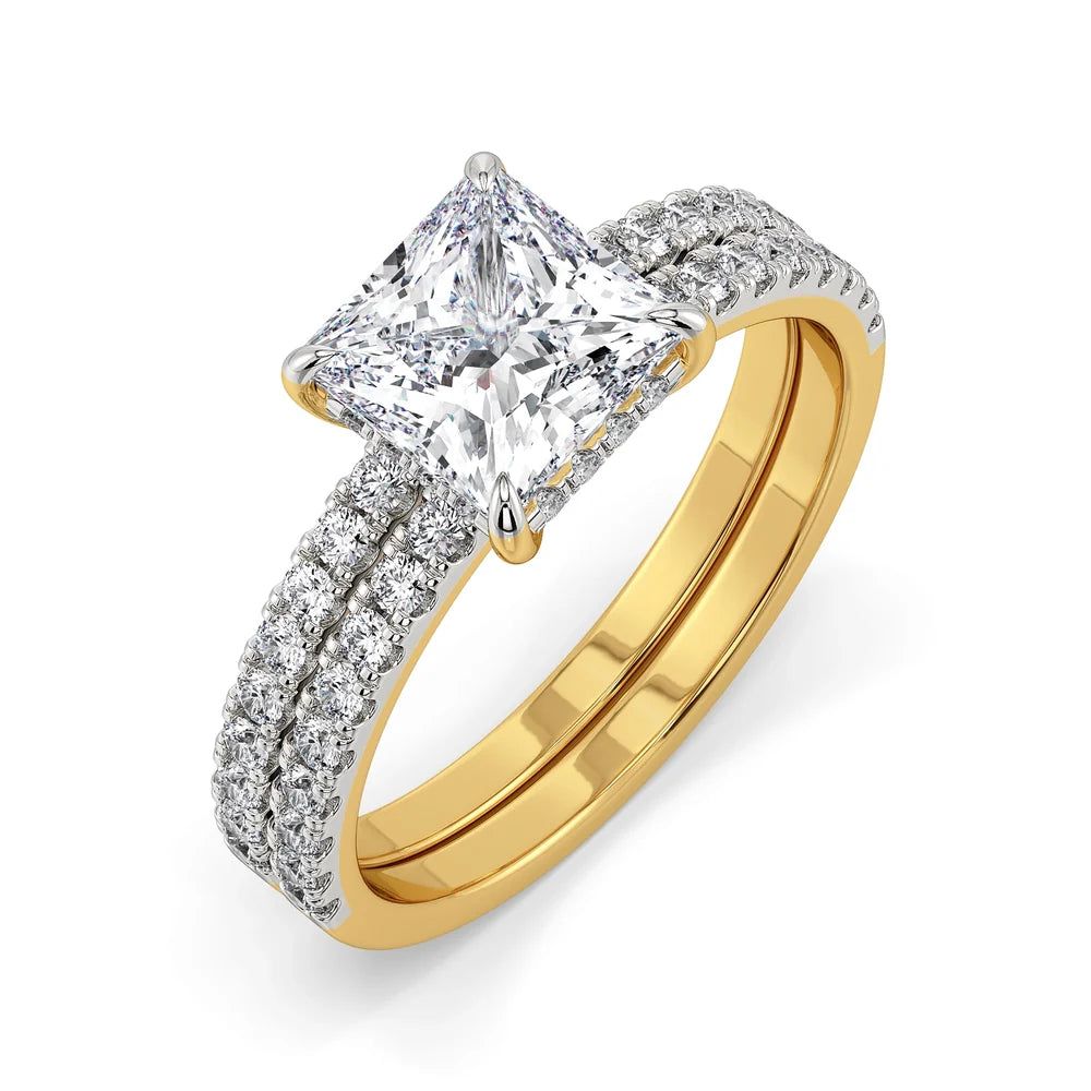Suzaine Princess Cut Lab Grown Diamond & Moissanite Bridal Ring Set