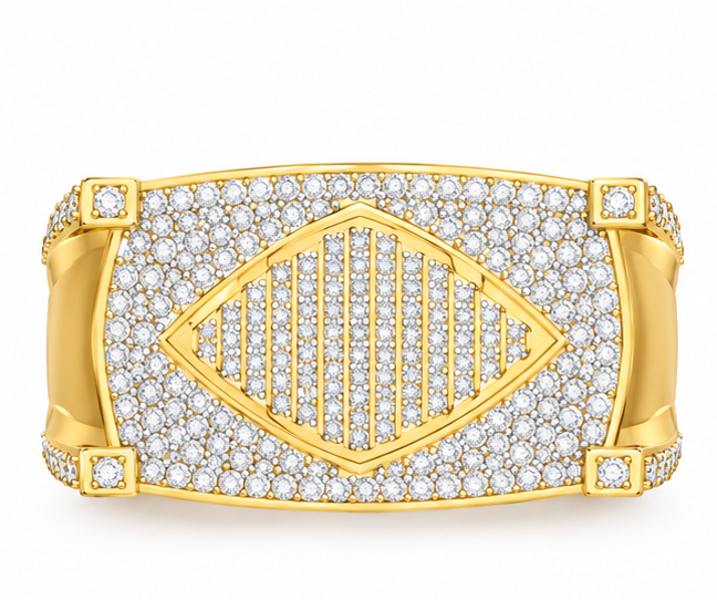 Men's Hip Hop Iced-Out Lab-Grown Diamond & Moissanite Eye-Shaped Signet Ring