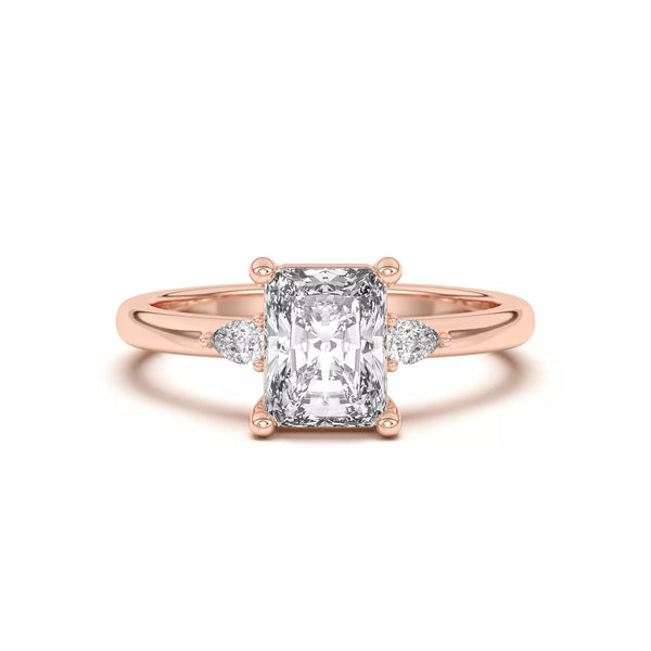 three‑stone lab grown diamond ring in silver, three-quarter view