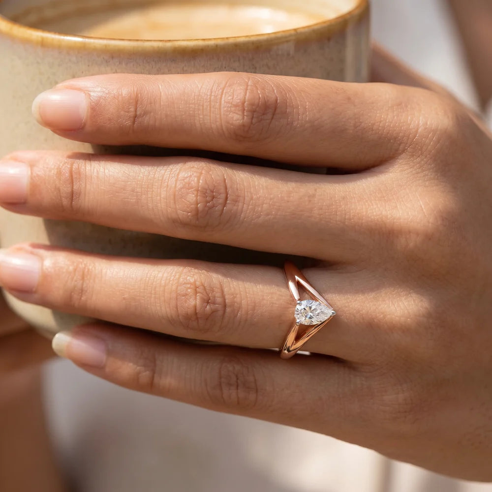 Pear Cut Lab Grown Diamond & Moissanite Open-Design Engagement Ring