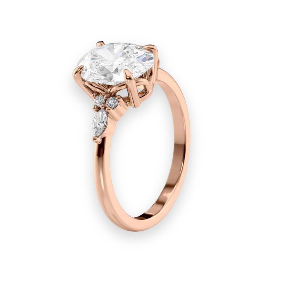 Oval Lab Grown Diamond Engagement Ring  Marquise, Round Stone
