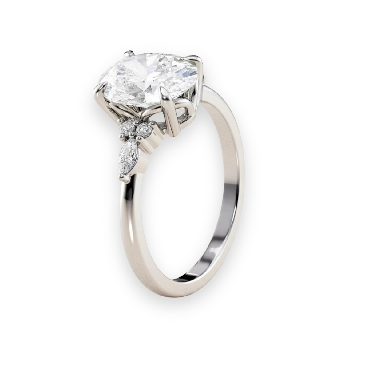 Oval Lab Grown Diamond Engagement Ring  Marquise, Round Stone