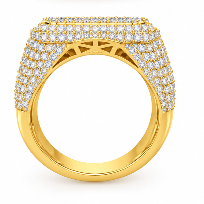 Men's Gold Baguette & Round Cut Diamond Halo Hip Hop Ring