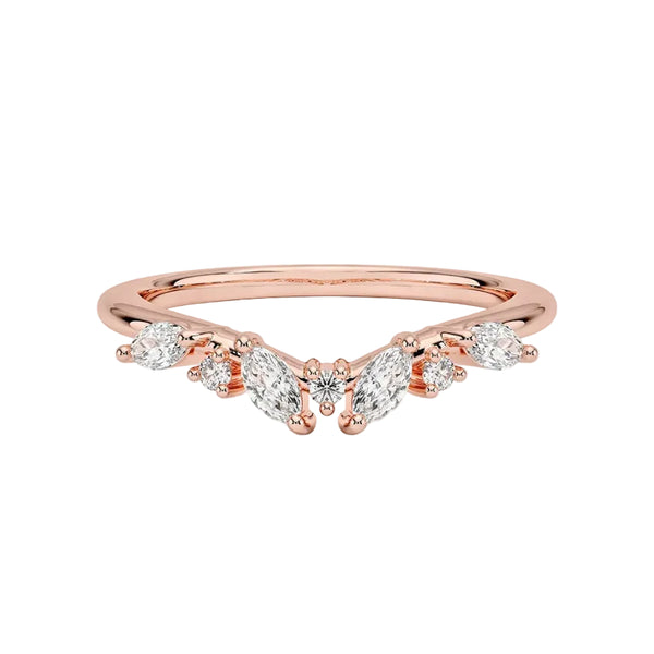 marquise lab grown diamond wedding band in silver, three-quarter view