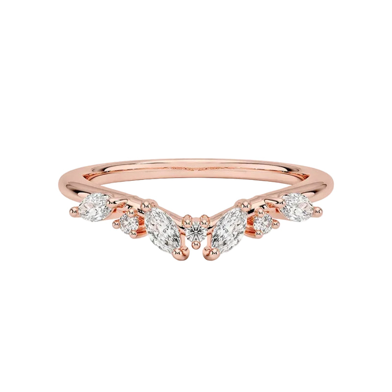 marquise lab grown diamond wedding band in silver, three-quarter view
