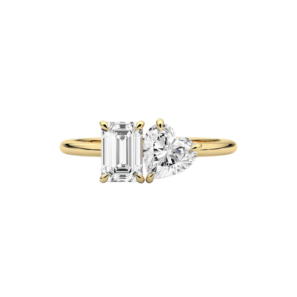 Emerald and Heart Cut Lab Diamond Two Stone Ring
