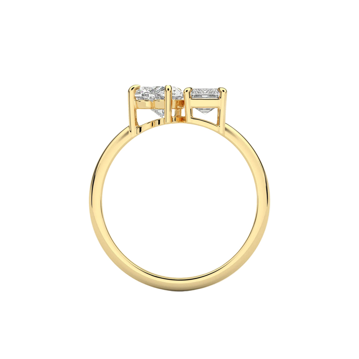 Emerald and Heart Cut Lab Diamond Two Stone Ring