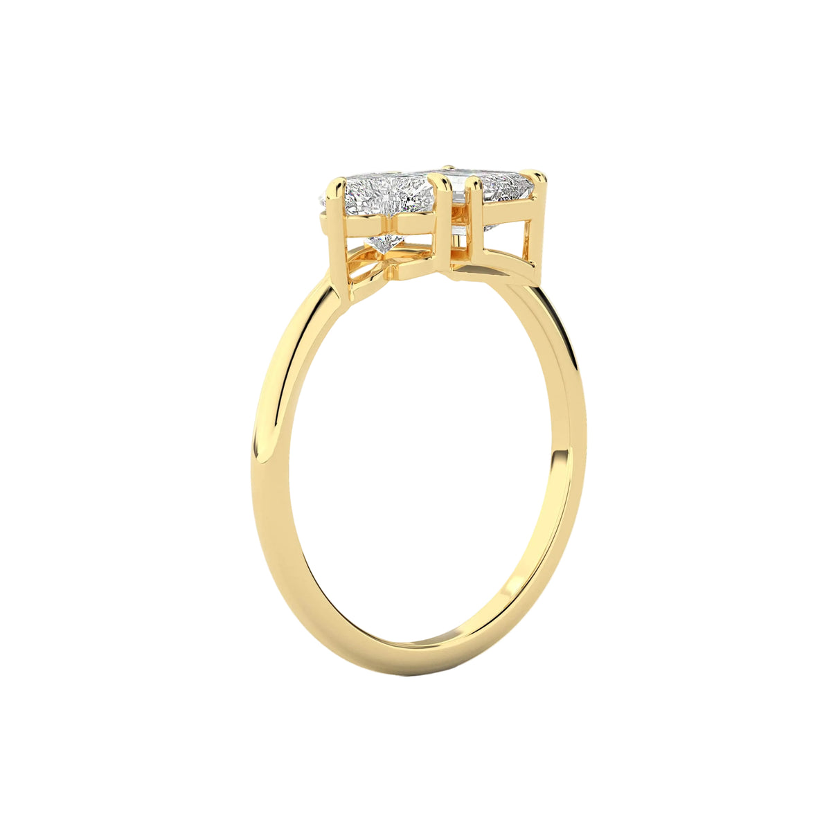 Emerald and Heart Cut Lab Diamond Two Stone Ring
