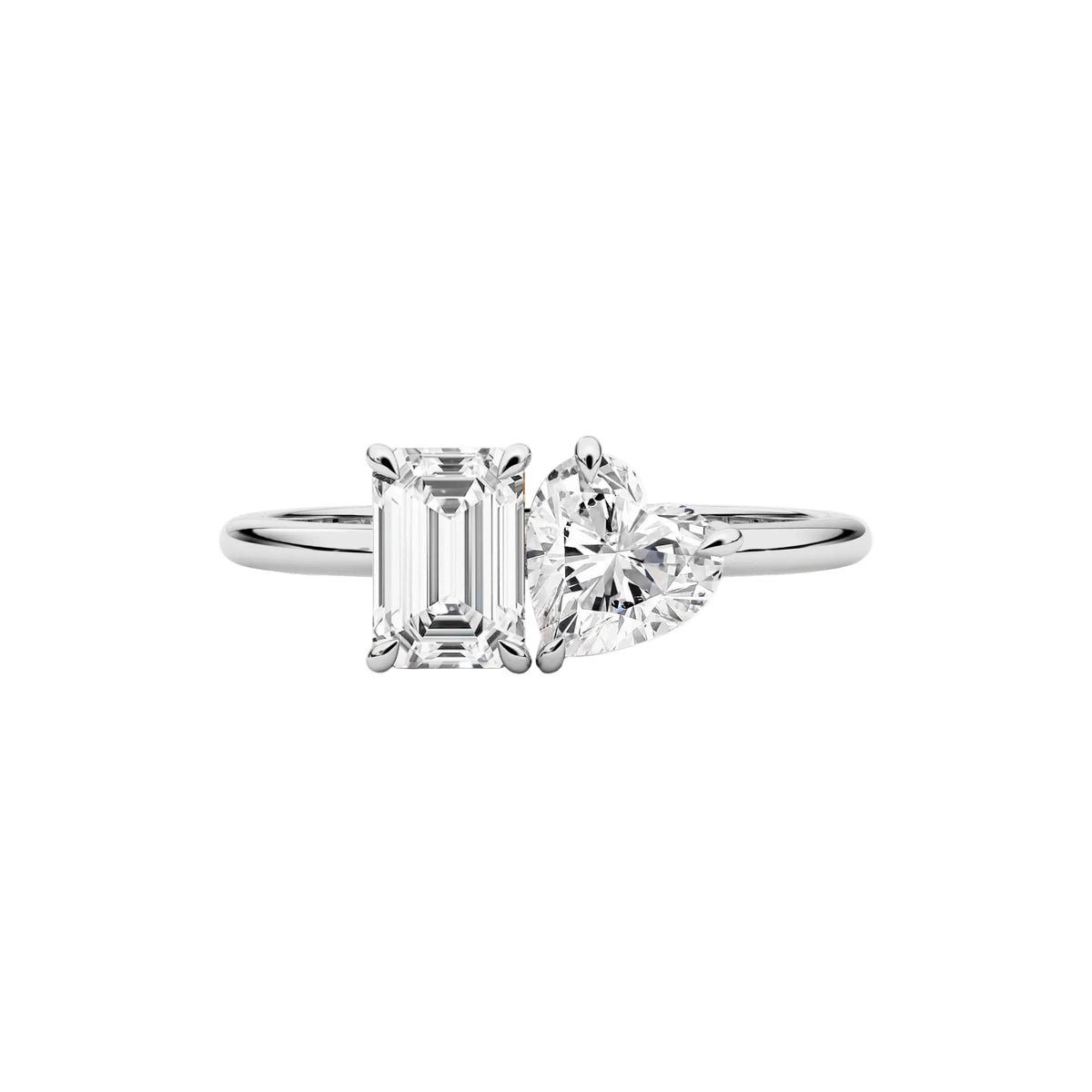 Emerald and Heart Cut Lab Diamond Two Stone Ring