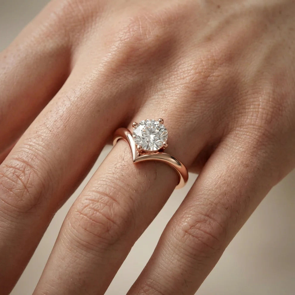 Round Cut Solitaire Engagement Ring – Lab Grown Diamond & Moissanite