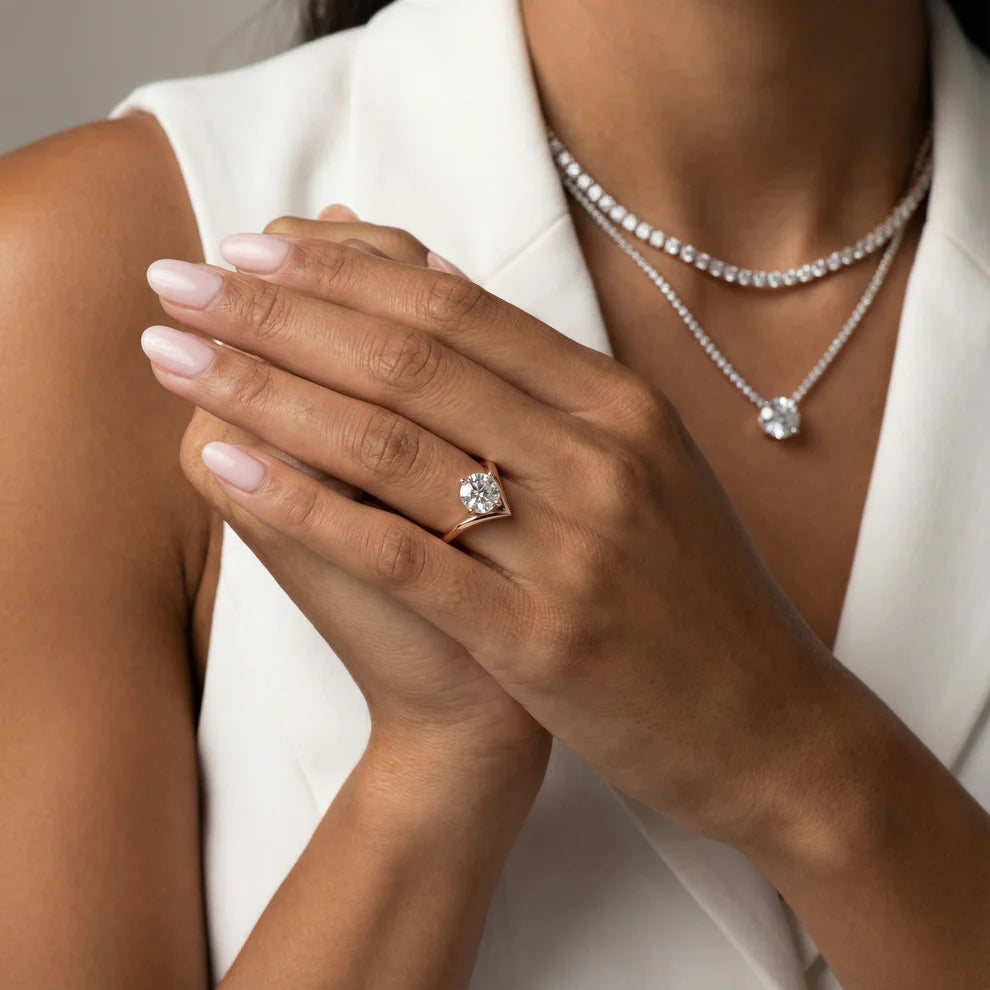 Round Cut Solitaire Engagement Ring – Lab Grown Diamond & Moissanite