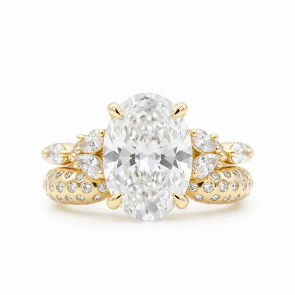 oval lab grown diamond ring in silver, three-quarter view