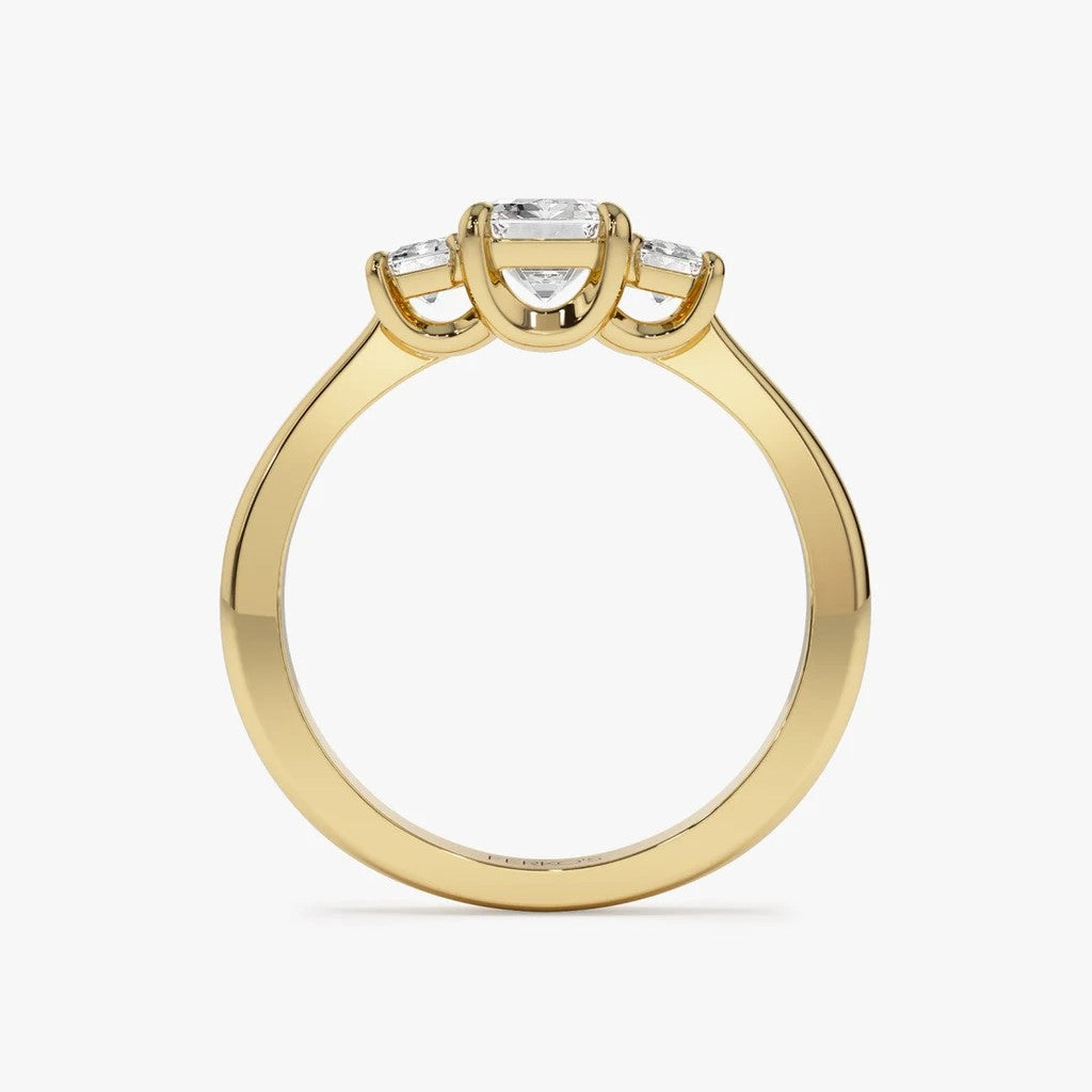 emerald lab grown diamond engagement ring in gold, top view