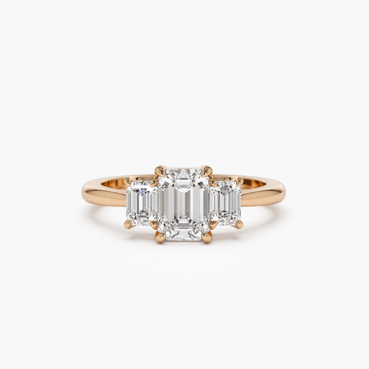 emerald lab grown diamond engagement ring in gold, side profile