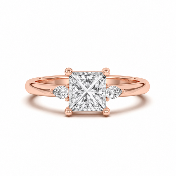 princess lab grown diamond engagement ring in silver, three-quarter view