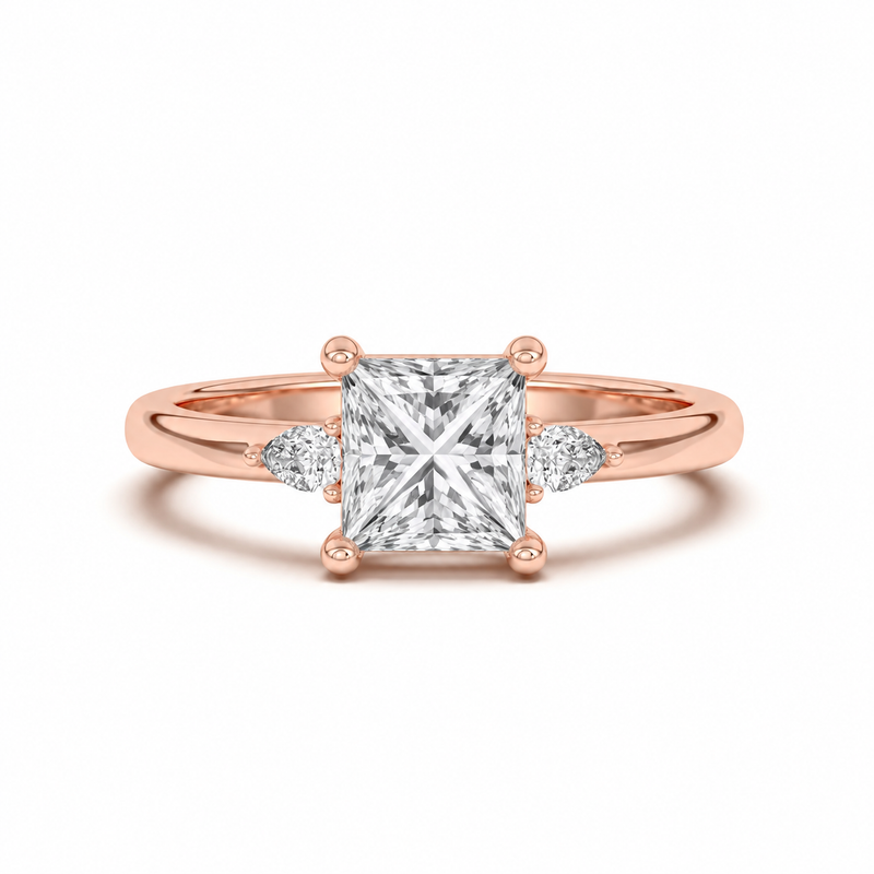 princess lab grown diamond engagement ring in silver, three-quarter view