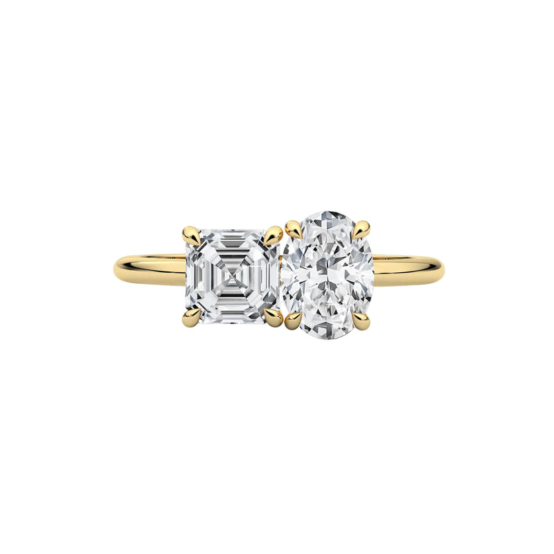 Oval And Asscher Cut Moissanite Toi-Et-Moi Engagement Ring