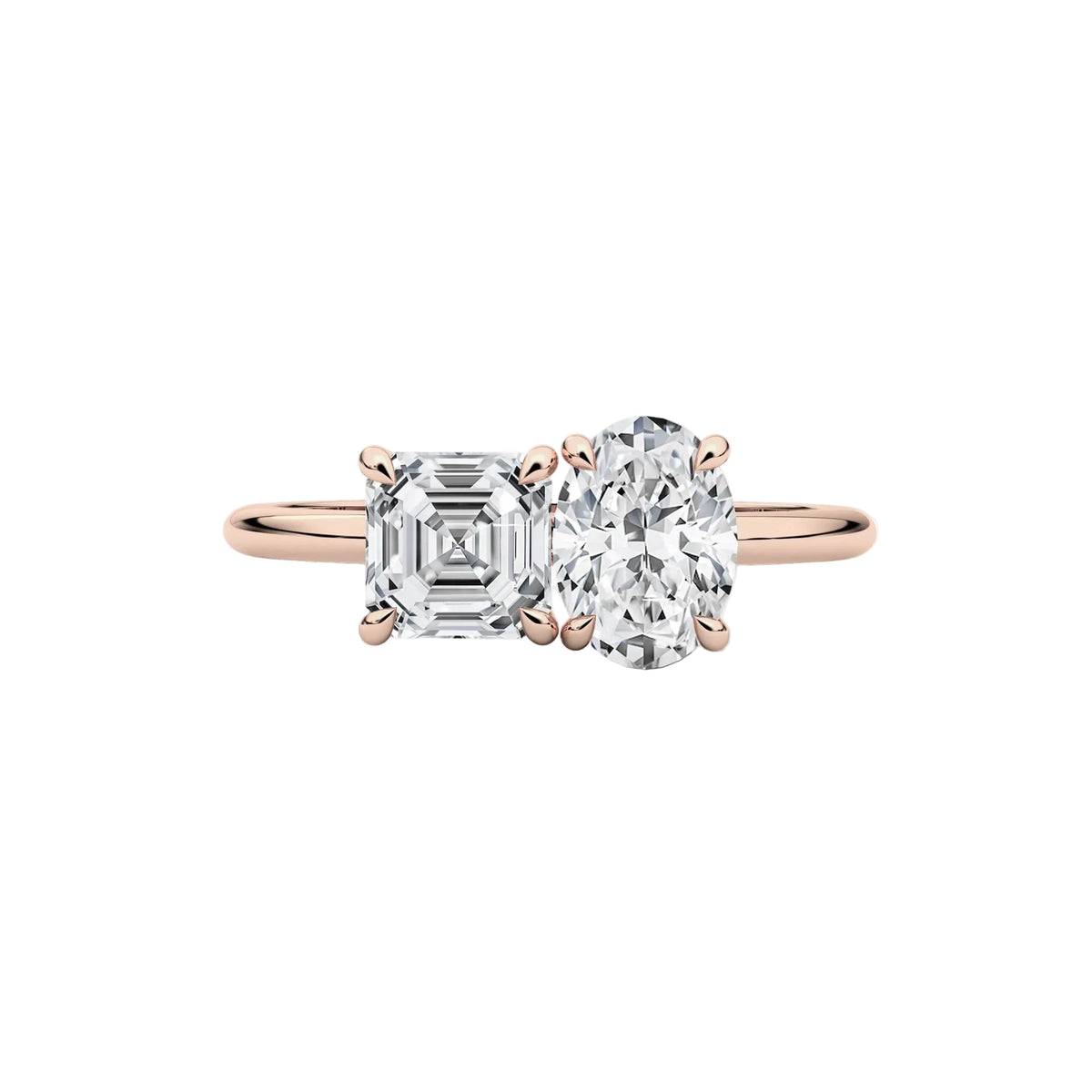 Oval And Asscher Cut Moissanite Toi-Et-Moi Engagement Ring