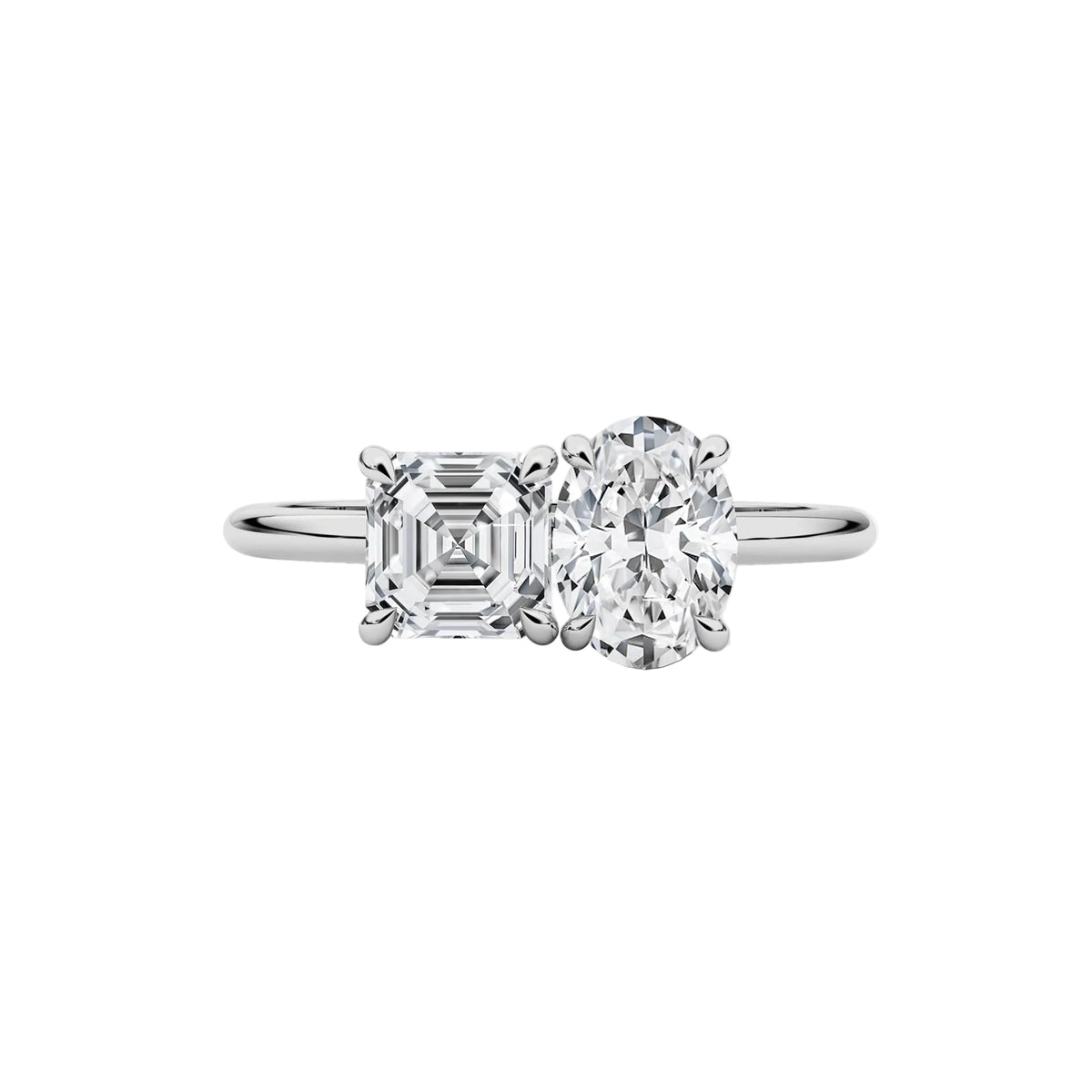 Oval And Asscher Cut Moissanite Toi-Et-Moi Engagement Ring