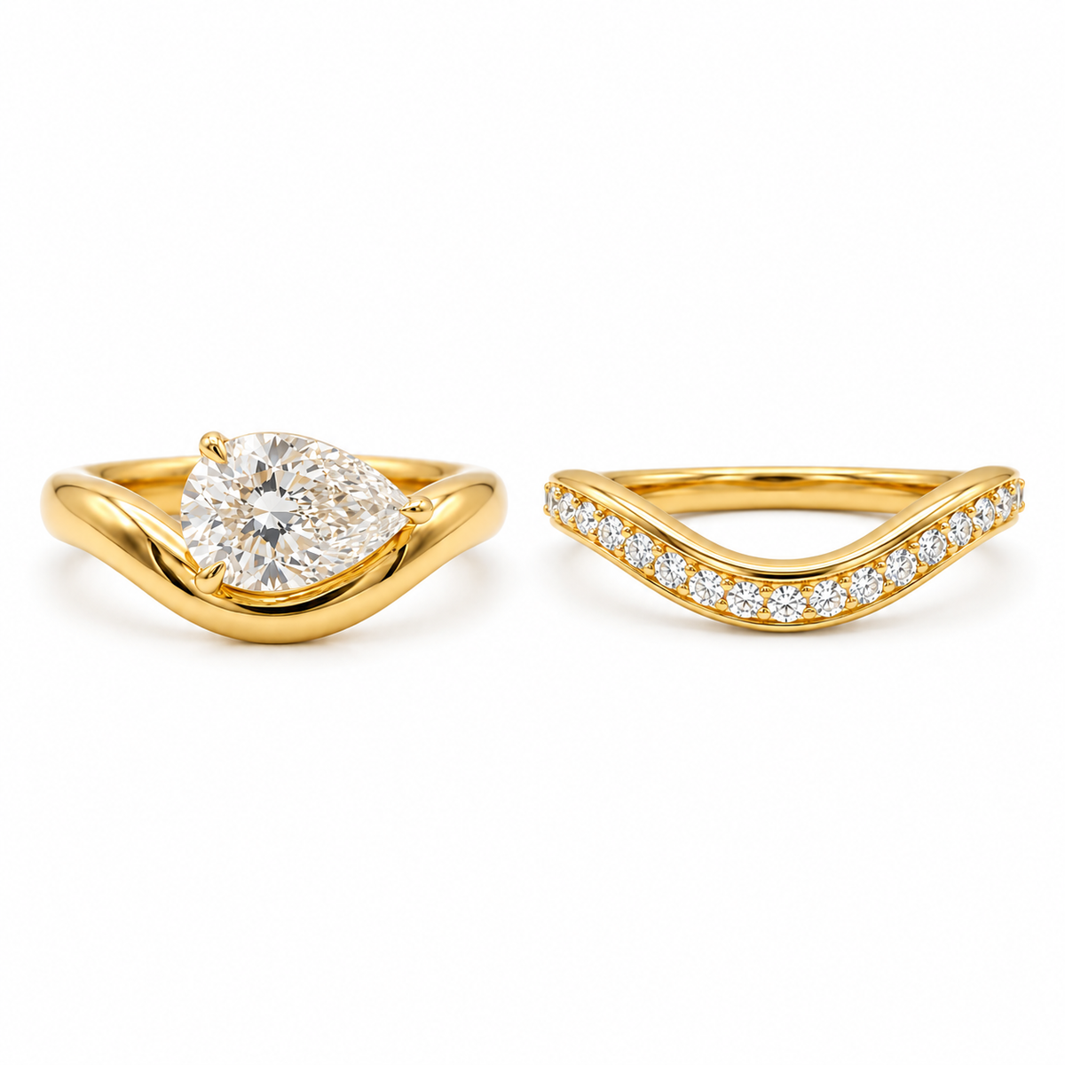 pear lab grown diamond engagement ring in your chosen metal, three-quarter view