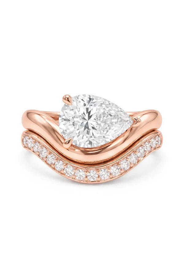 2ct Curved Pear Lab Grown Diamond Engagement Ring Set
