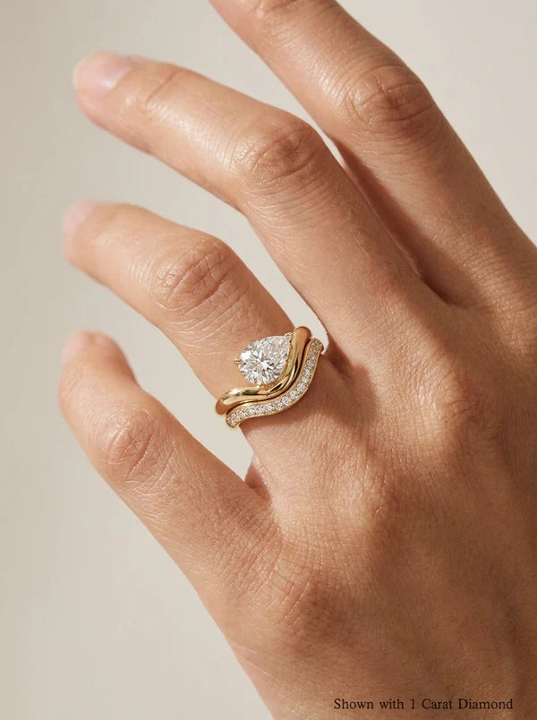 2ct Curved Pear Lab Grown Diamond Engagement Ring Set