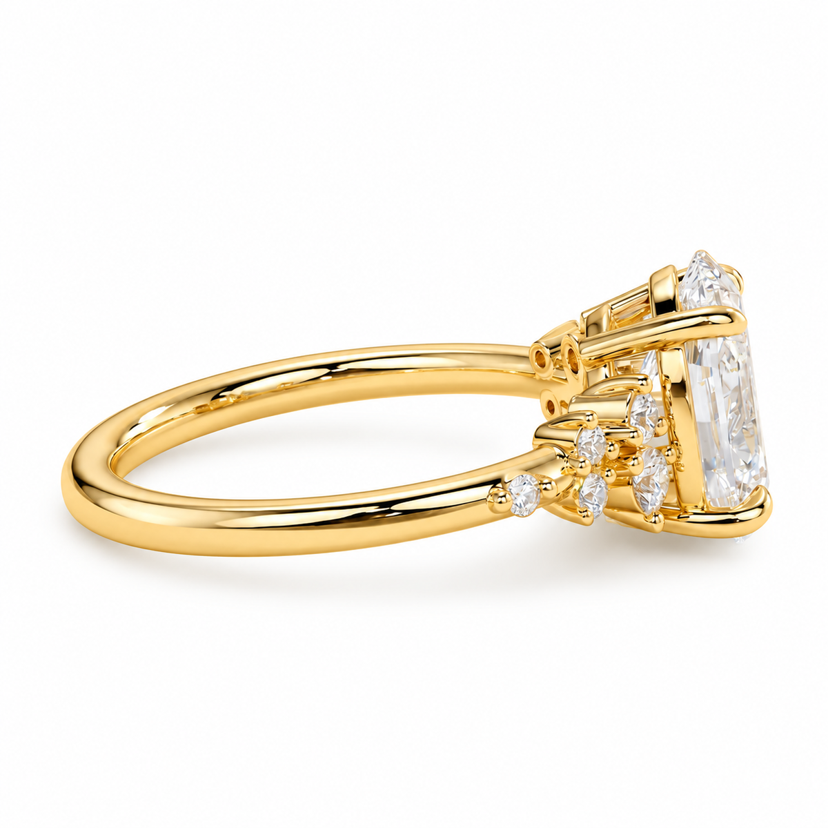 oval lab grown diamond engagement ring in gold, top view