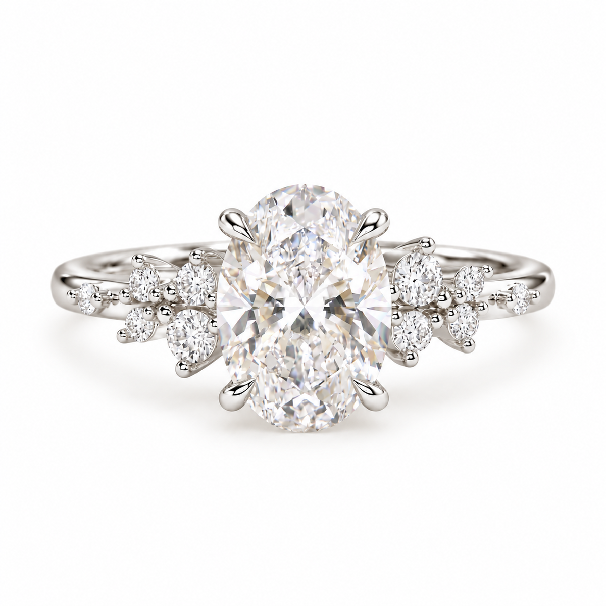 oval lab grown diamond engagement ring in gold, detail of the setting
