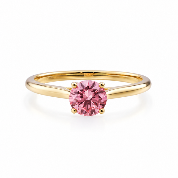 0.70 ct Fancy Vivid Pink Round Brilliant  Lab Grown & Moissanite Diamond  Solitaire Ring