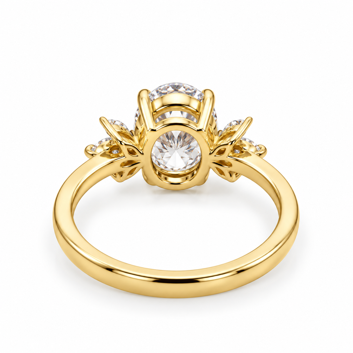 oval lab grown diamond engagement ring in gold, side profile
