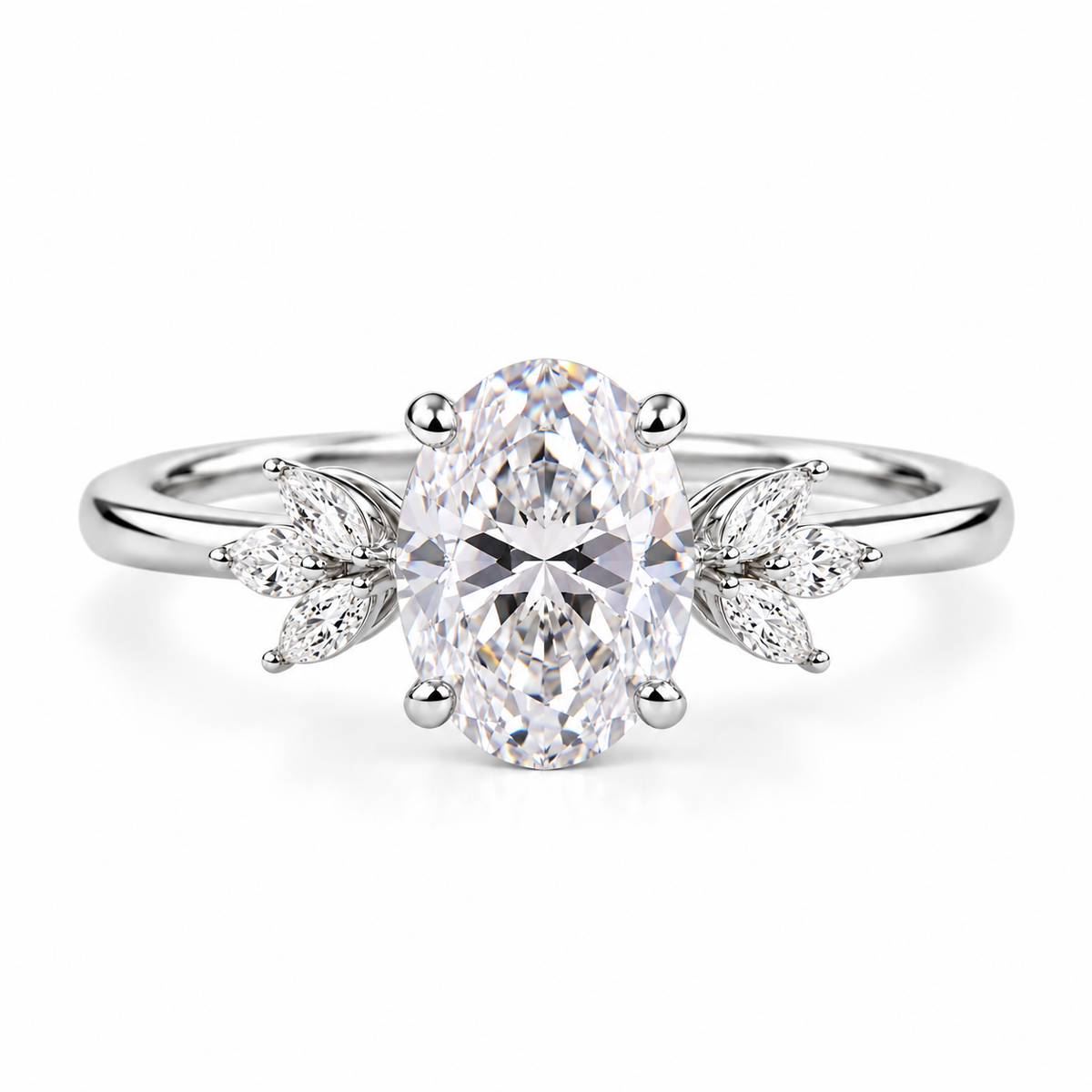 oval lab grown diamond engagement ring in gold, detail of the setting