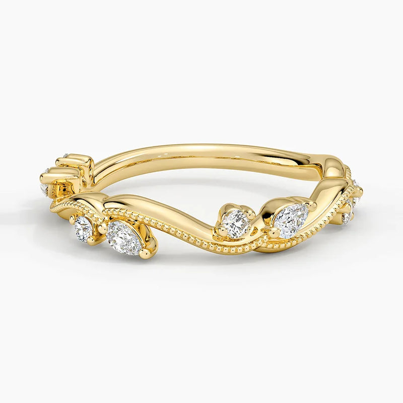vintage lab grown diamond engagement ring in various metals, three-quarter view