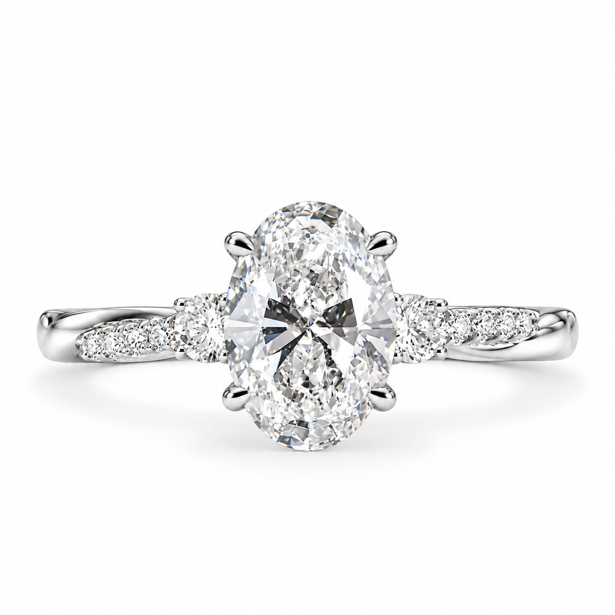 oval lab grown diamond engagement ring in gold, detail of the setting