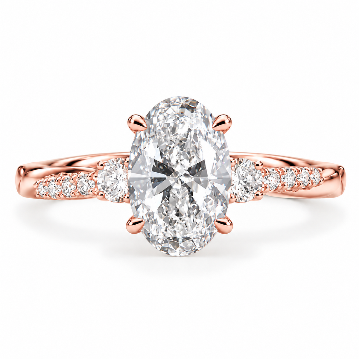 oval lab grown diamond engagement ring in gold, on-hand