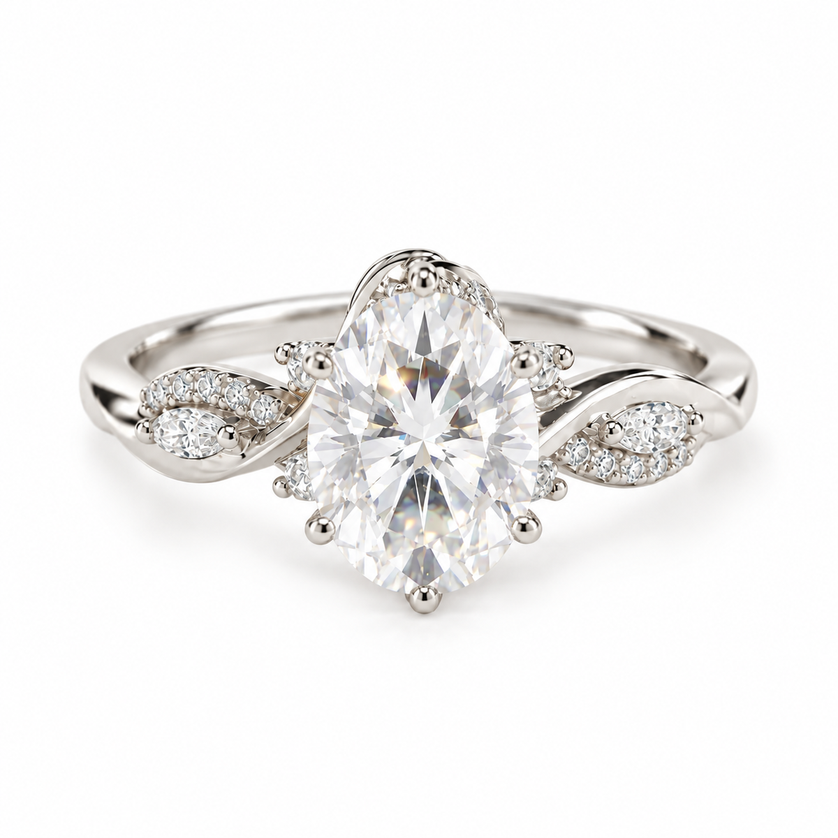 oval lab grown diamond engagement ring in gold, on-hand