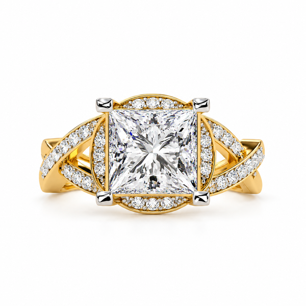 Princess Cut Kite Set Lab Grown Diamond with Split Shank Statement Ring