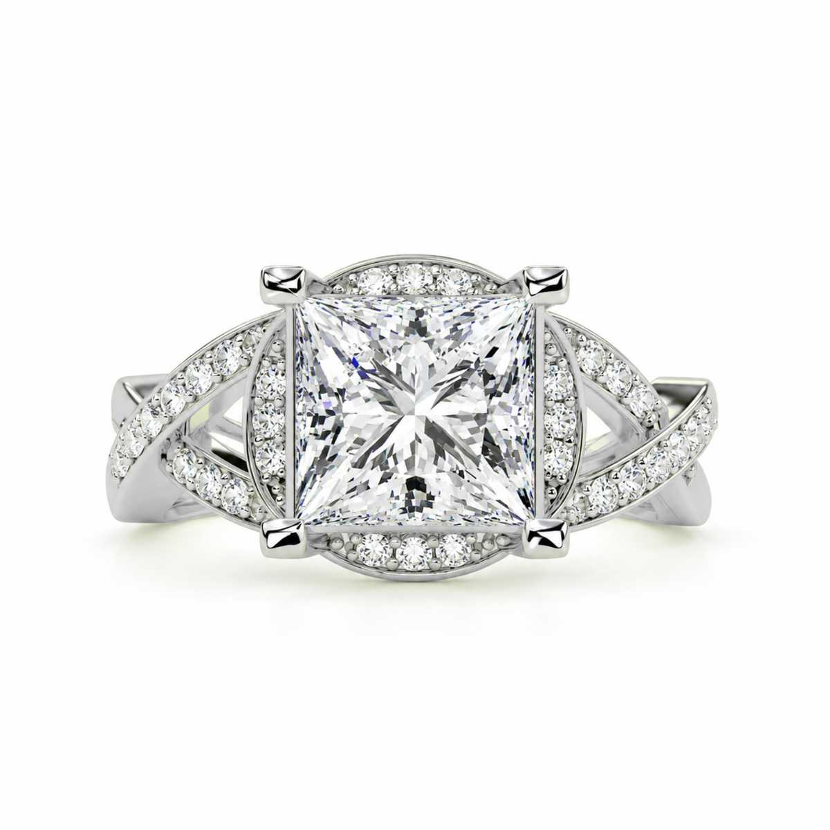 Princess Cut Kite Set Lab Grown Diamond with Split Shank Statement Ring