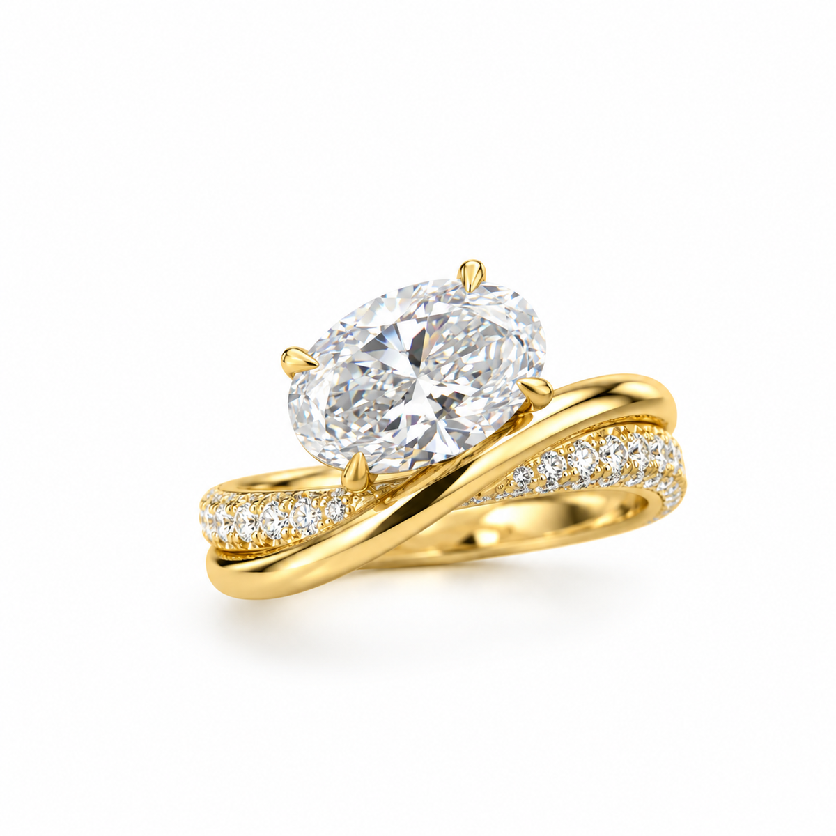 2 CT Oval Lab Grown Diamond Engagement Ring  Twisted Gold Band