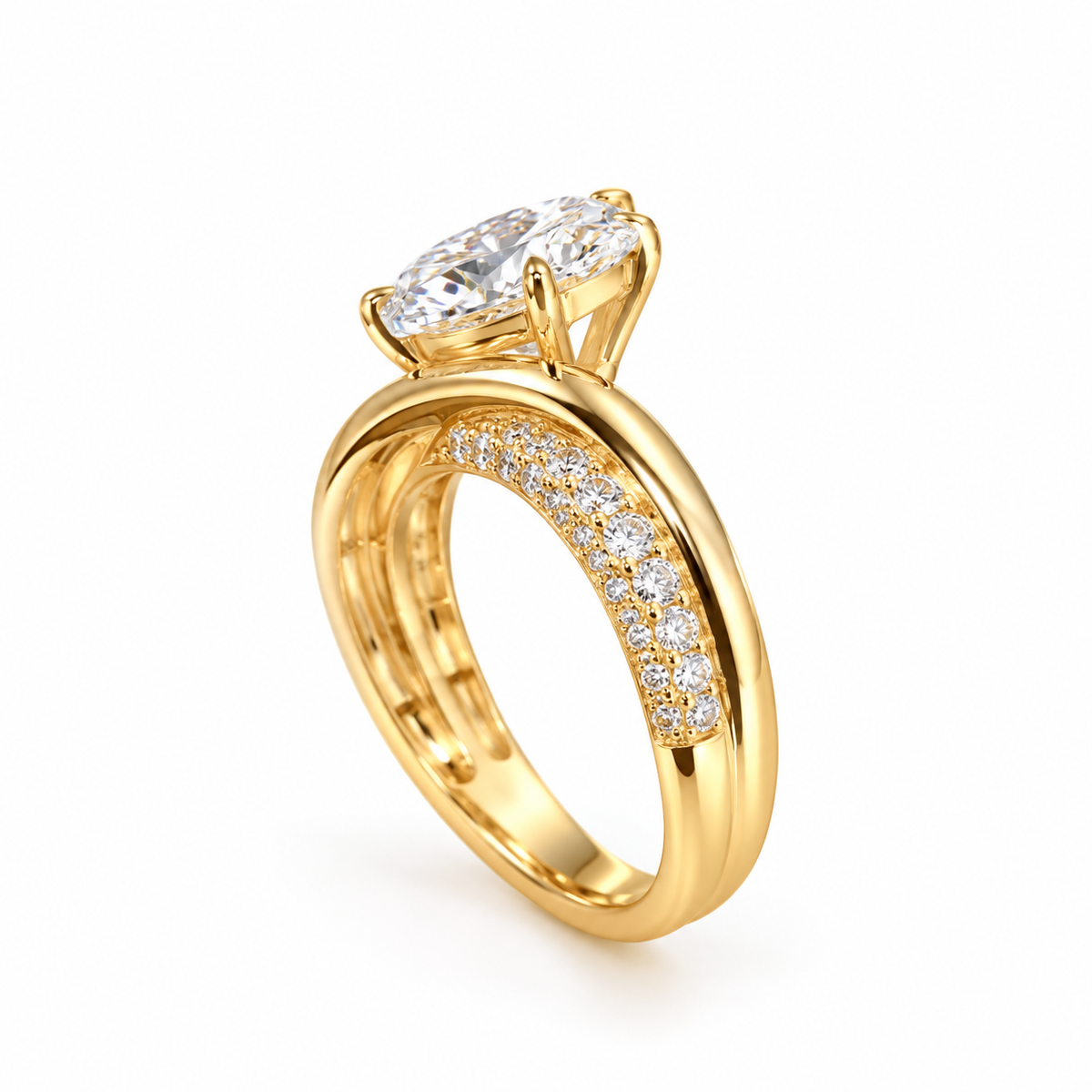 2 CT Oval Lab Grown Diamond Engagement Ring  Twisted Gold Band