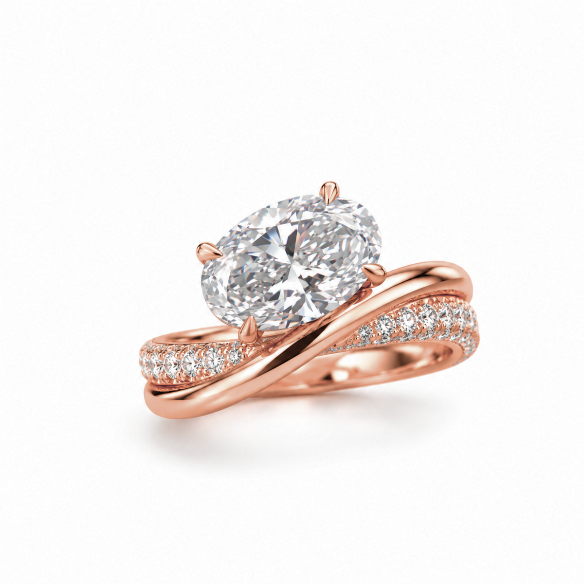 2 CT Oval Lab Grown Diamond Engagement Ring  Twisted Gold Band