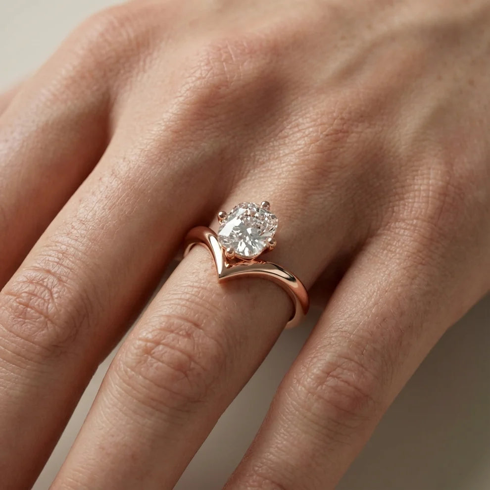 emerald lab grown diamond engagement ring in 14K, side profile