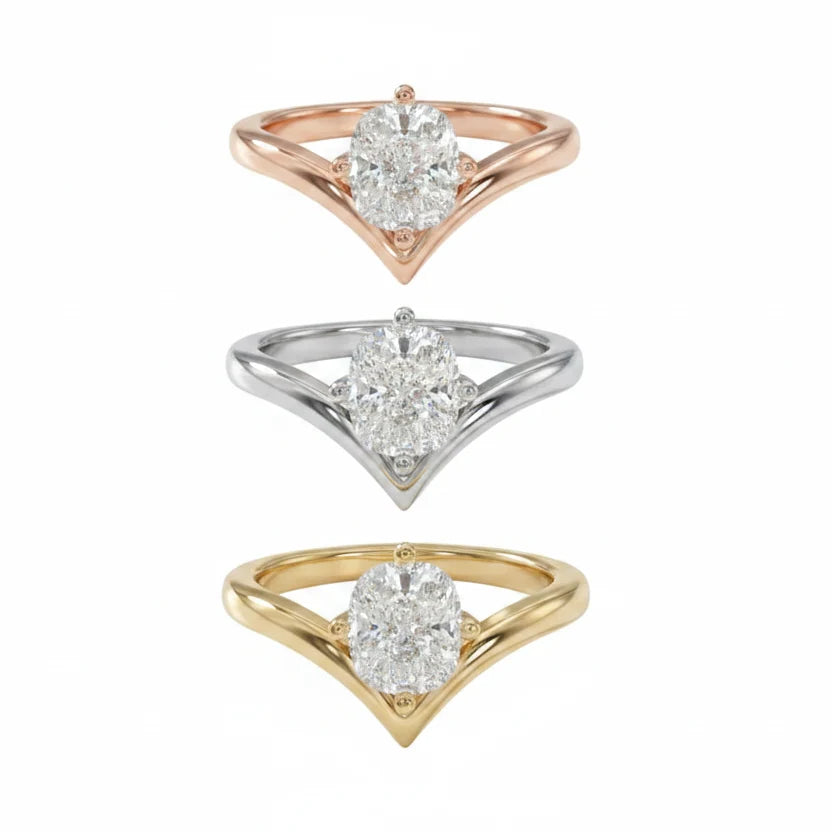 emerald lab grown diamond engagement ring in 18K, detail of the setting